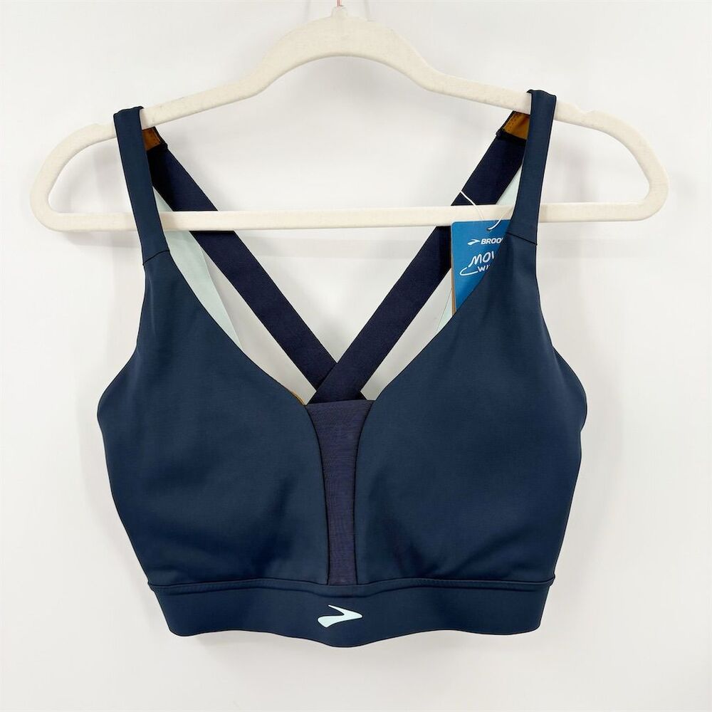 Brooks‎ Drive Plunge Run Sports Bra XXL Navy Blue Crossback Activewear NWT